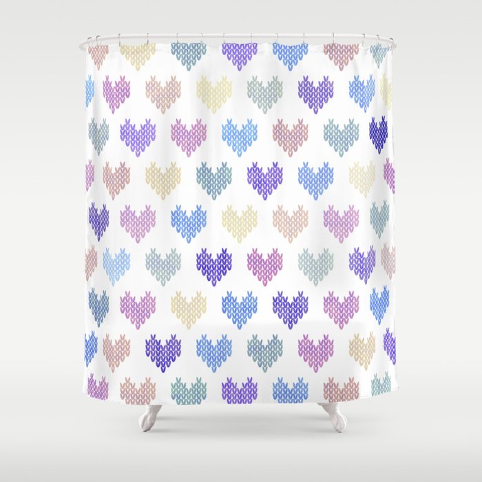 Colorful Knitted Hearts VII Shower Curtain