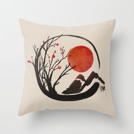 Zen Enso Circle and Sakura Tree  Throw Pillow