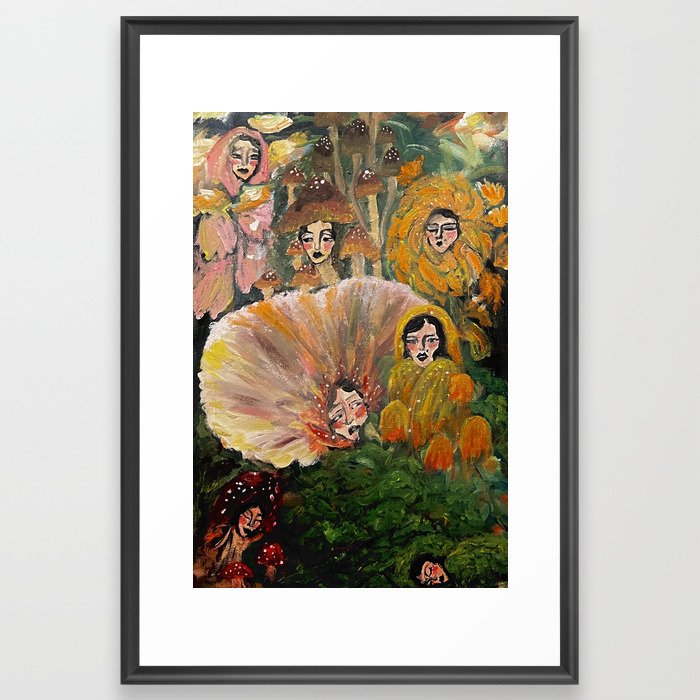 Autumn Mushroom Fairies Framed Art Print