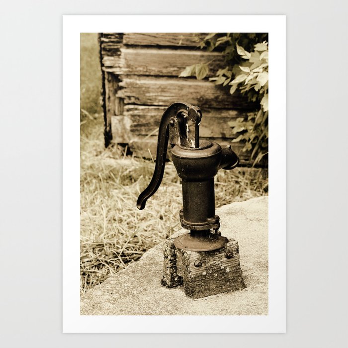 Antique Water Pump on a Concrete Cistern Art Print
