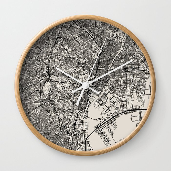 Tokyo - Japan - Authentic Map Black and White Wall Clock