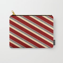 [ Thumbnail: Dark Salmon, Grey, Beige & Dark Red Colored Stripes/Lines Pattern Carry-All Pouch ]