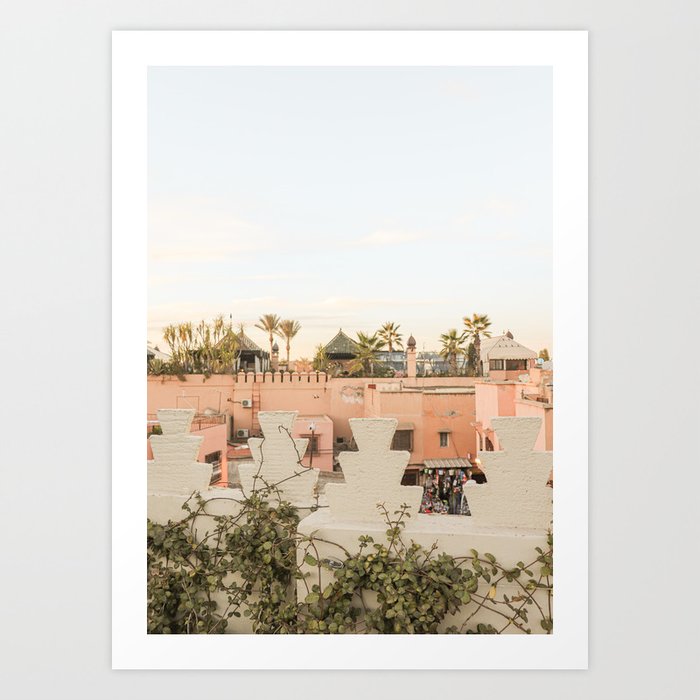Rooftop Palmtree View In Marrakech Picture | Pink Pastel Colors Of Morocco | Travel Photography Art Print Art Print