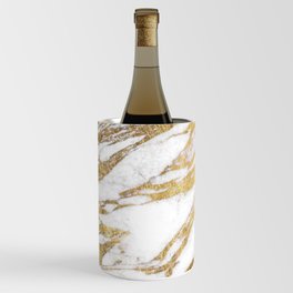 Chic Elegant White and Gold Marble Pattern Wine Chiller