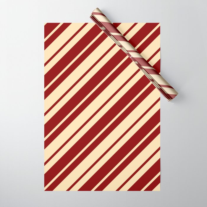 Beige and Dark Red Colored Stripes/Lines Pattern Wrapping Paper