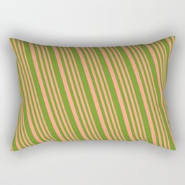 [ Thumbnail: Light Salmon & Green Colored Lined Pattern Rectangular Pillow ]