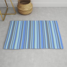 [ Thumbnail: Cornflower Blue, Light Blue, and Slate Gray Colored Striped Pattern Rug ]