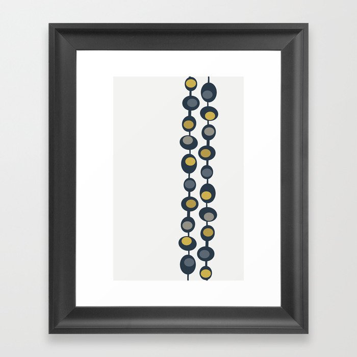 Retro Mid Century Baubles in Navy Blue, Grey and Mustard Yellow Framed Art Print