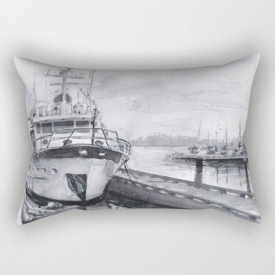 Kirkland Marina Waterfront Boat Watercolor Seattle Rectangular Pillow