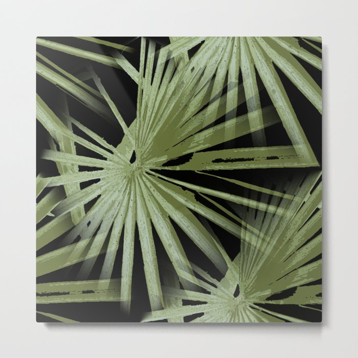 Green On Black Tropical Vibes Beach Palmtree Vector Metal Print