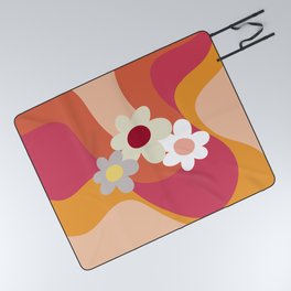Retro style flowers and waves Picnic Blanket