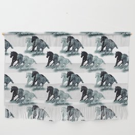 seamless pattern of three running gray horses Wall Hanging