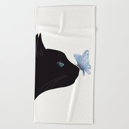 Cat and Butterfly Beach Towel