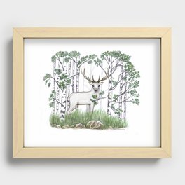 Celtic druid white stag and birch trees Recessed Framed Print