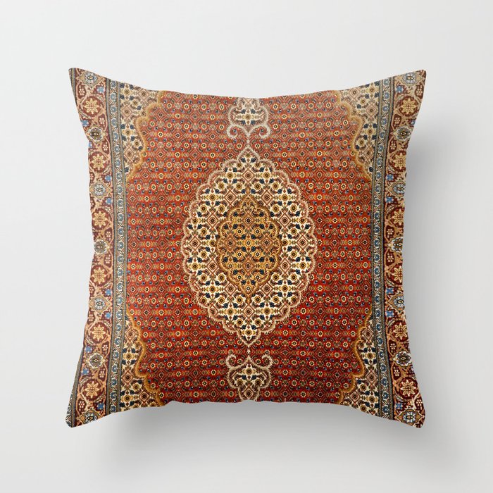Persia Red 19th Century Authentic Colorful Blue Orange Yellow Vintage Patterns Throw Pillow