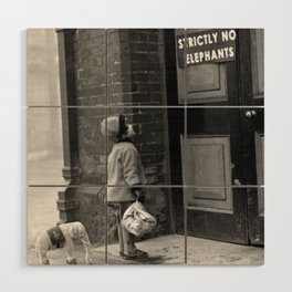 'Strictly No Elephants' vintage humorous child verses the world black and white photograph / black and white photography Wood Wall Art