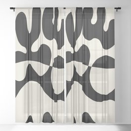 Mid Century Modern Organic Abstraction 235 Black and Linen Sheer Curtain | Organic, Curated, Vintage, Floral, Retro, Flowers, Abstraction, Popart, Stylish, Minimalist 