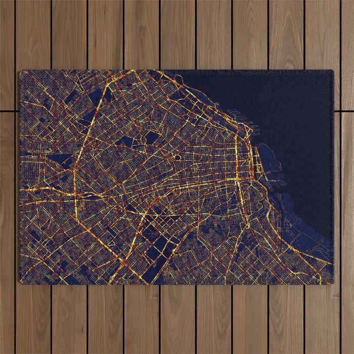 Buenos Aires, Argentina City At Night Outdoor Rug