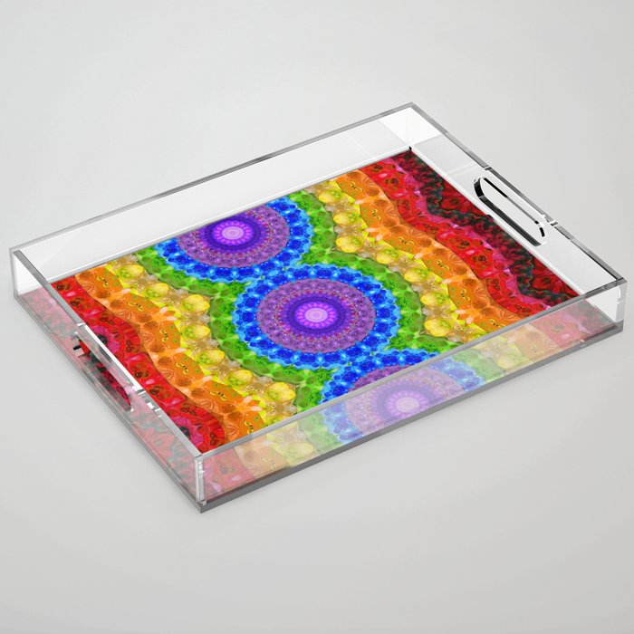 Colorful Chakra Mandala Art 3 By Sharon Cummings Acrylic Tray