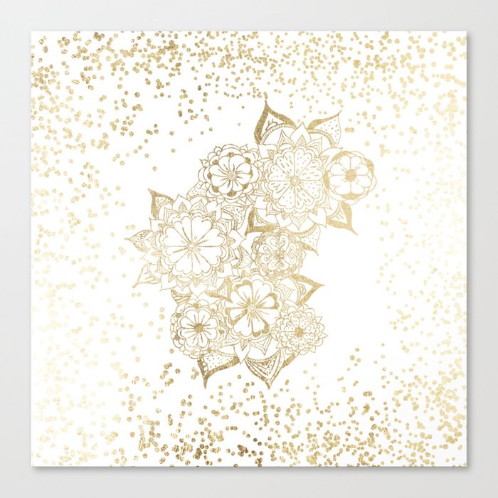 Hand drawn white and gold mandala confetti motif Canvas Print