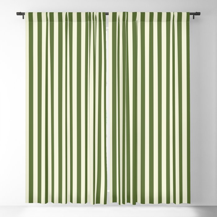 Beige and Dark Olive Green Colored Pattern of Stripes Blackout Curtain
