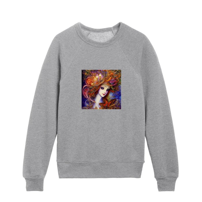 Butterfly And Garden Goddess In Watercolor Kids Crewneck