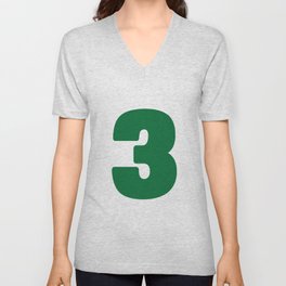 3 (Olive & White Number) V Neck T Shirt