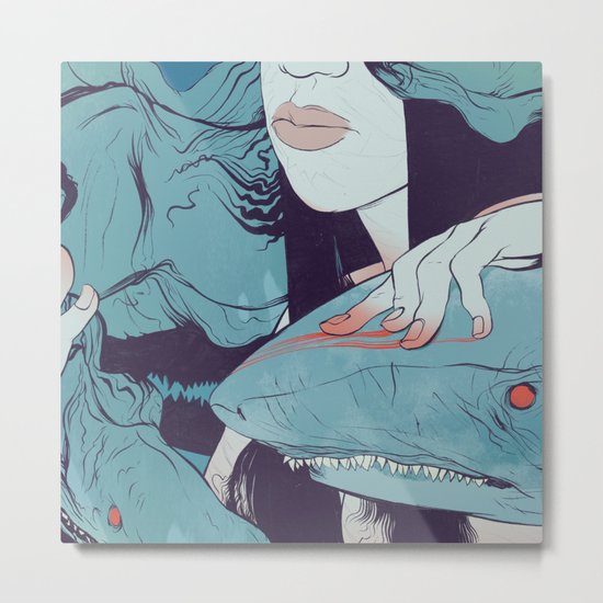 Peaceoffering: Sharks! Women! Danger. Metal Print