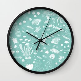Watercolor Seascape in Light Green Wall Clock | Ocean, Jellyfish, Interiordesign, Homedecor, Octopus, Aquarium, Aquatic, Coralreef, Sea, Graphicdesign 