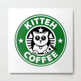 Kitteh Coffee Metal Print