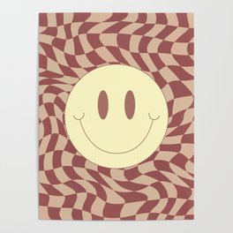 Smiley terracotta wavy checker Poster