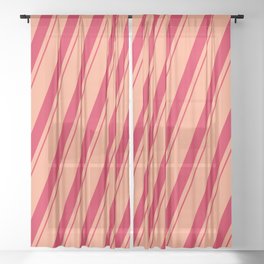 [ Thumbnail: Light Salmon and Crimson Colored Lined Pattern Sheer Curtain ]