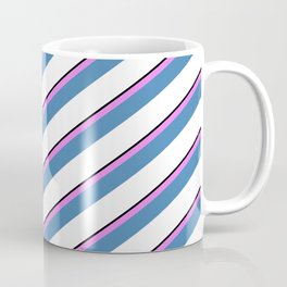 [ Thumbnail: Black, Violet, Blue & White Colored Lines/Stripes Pattern Coffee Mug ]