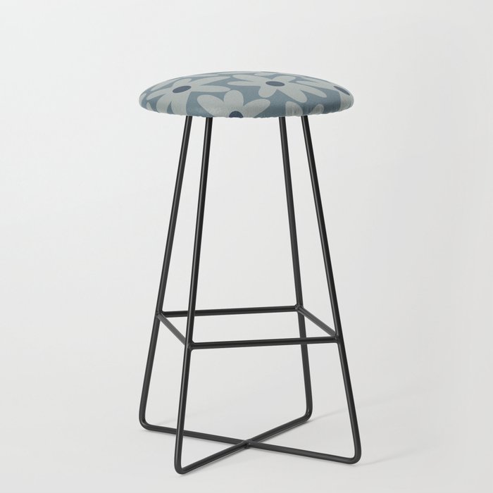 Daisy Time Retro Floral Pattern in Medium Neutral Blue Gray Tones  Bar Stool