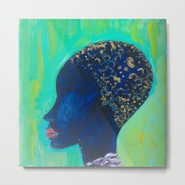 658 Metal Print | Oil, Illustration, Blue, Necklace, Brown, Black, Head, Painting, Acrylic, Abstract 