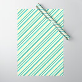 [ Thumbnail: Light Yellow and Turquoise Colored Lined Pattern Wrapping Paper ]