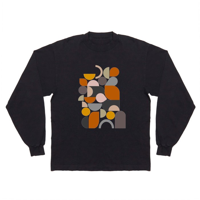 Contemporary Shapes 9 in Terracotta and Gray Long Sleeve T Shirt
