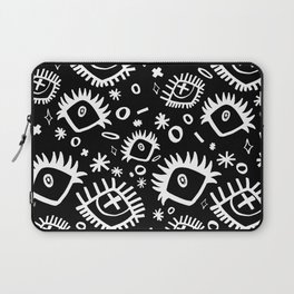 Black and White Trippy Doodle Eye Pattern Laptop Sleeve