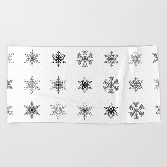 Snowflake Pattern - Black and white winter snowflake pattern artwork Beach Towel