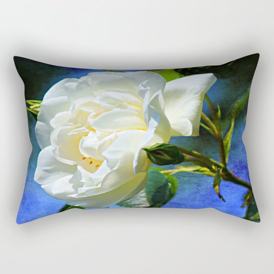 Creamy White Rose and Buds Rectangular Pillow