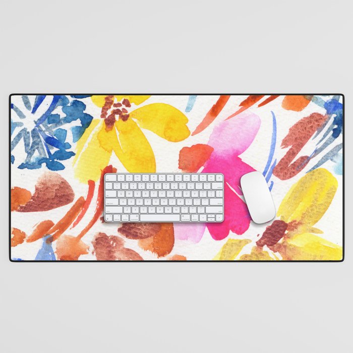 floral composition: red, gold, yellow, pink Desk Mat