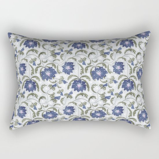 Retro . Floral pattern in blue tones . Rectangular Pillow