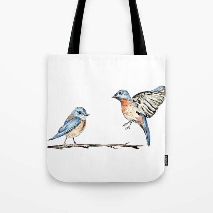 Bluebirds watercolour and ink Tote Bag