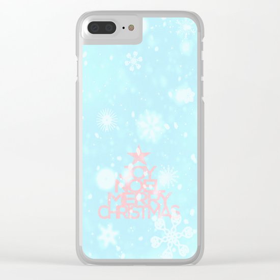 Joy,Noel,Merry Christmas and Star pattern - pink on aqua Clear iPhone Case