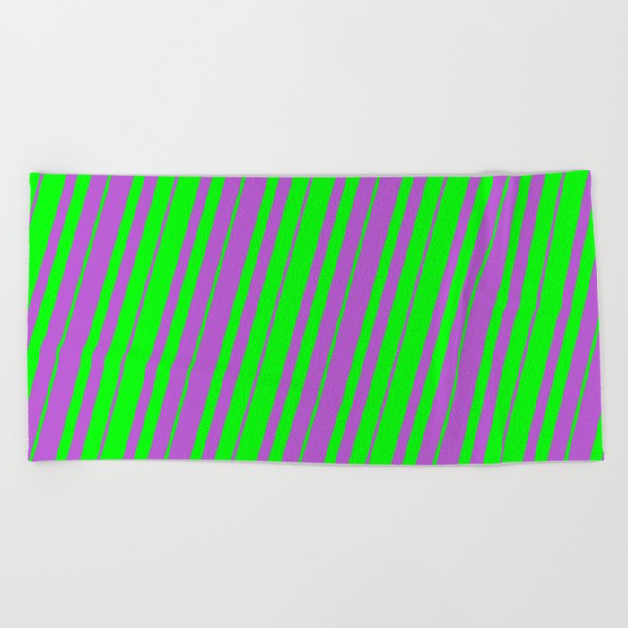 Lime & Orchid Colored Lines Pattern Beach Towel