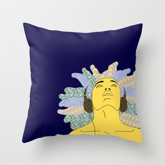 Washi Headphones Blue Throw Pillow