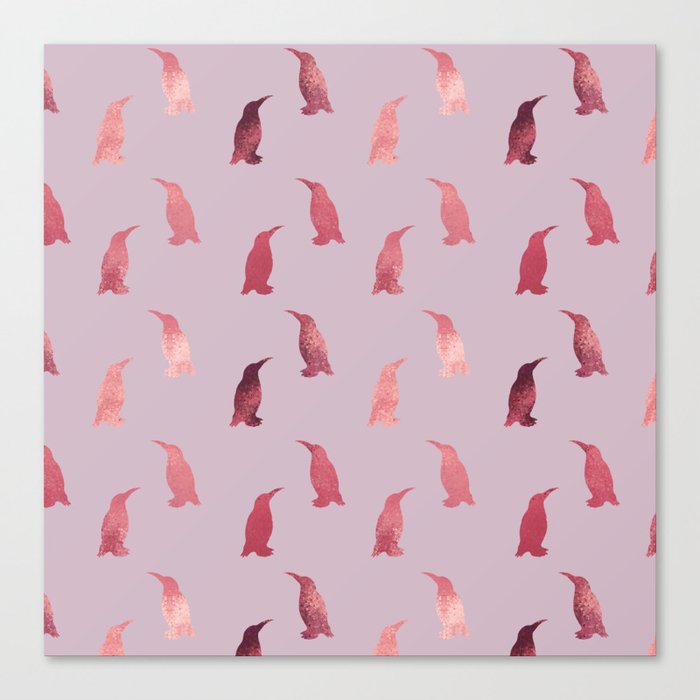 Elegant Girly Rose Gold Pink Lilac Penguins Canvas Print