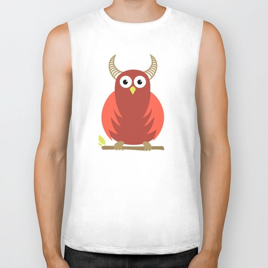 Red Cartoon Horned Owl Biker Tank