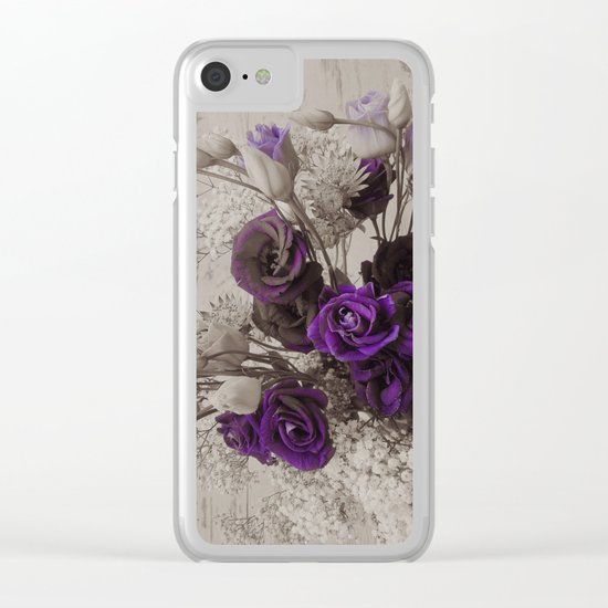Vintage purple sepia floral Clear iPhone Case