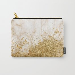 White and Gold Marble Splash Carry-All Pouch